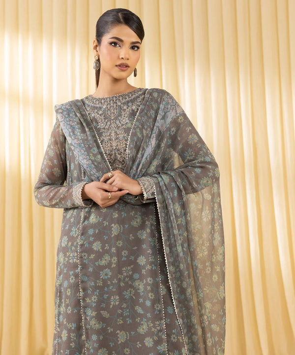 3 Piece - Embroidered Chiffon Suit