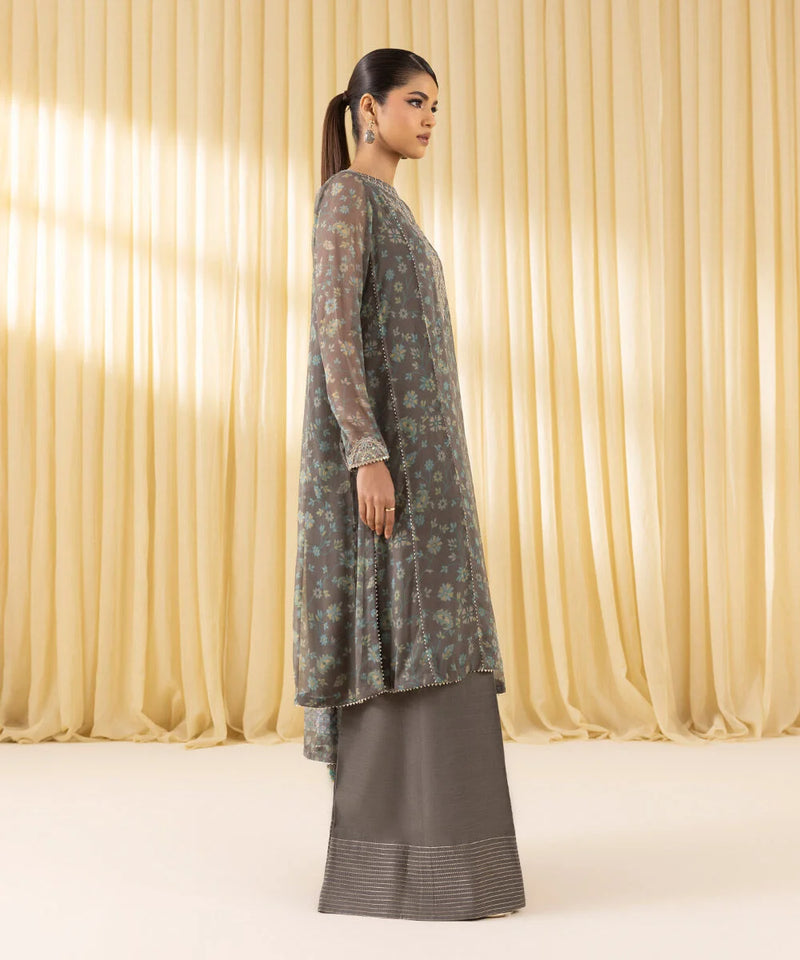 3 Piece - Embroidered Chiffon Suit