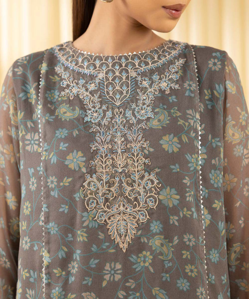 3 Piece - Embroidered Chiffon Suit