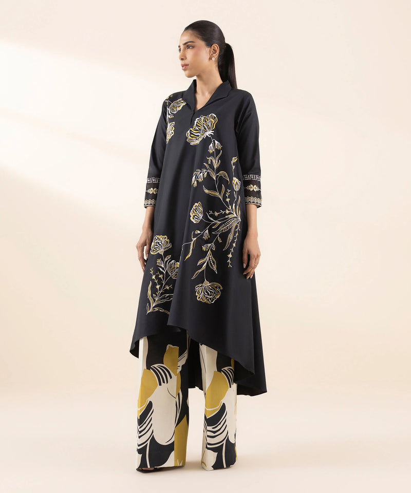 2 Piece - Embroidered Cotton Suit