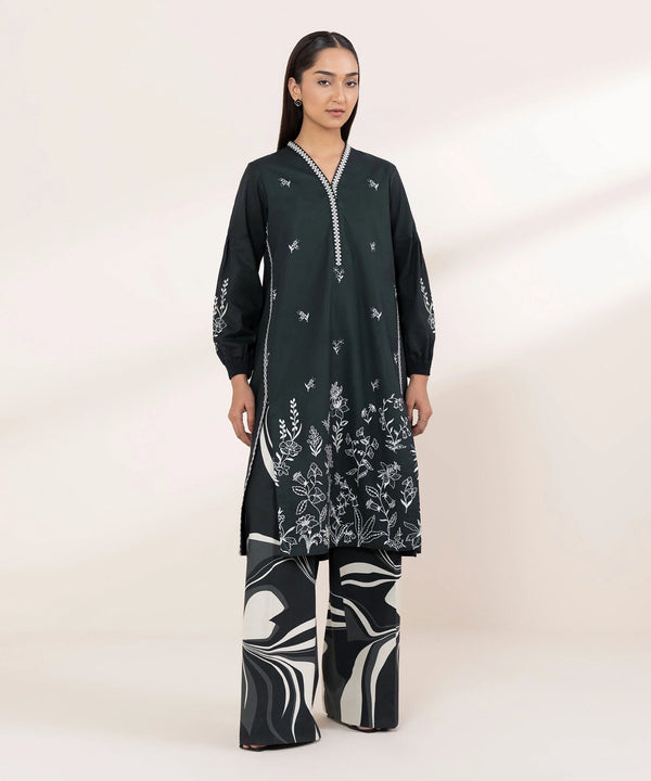 2 Piece - Embroidered Cotton Suit