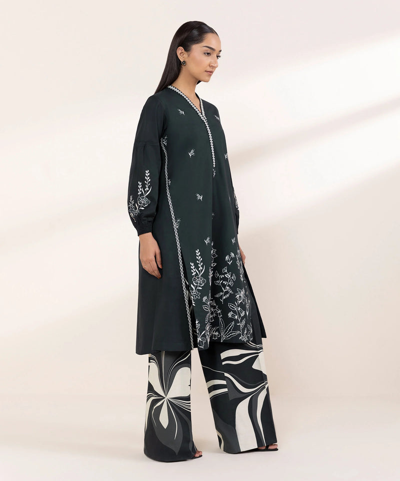 2 Piece - Embroidered Cotton Suit