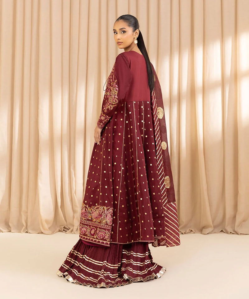 3 Piece - Embroidered Raw Silk Suit