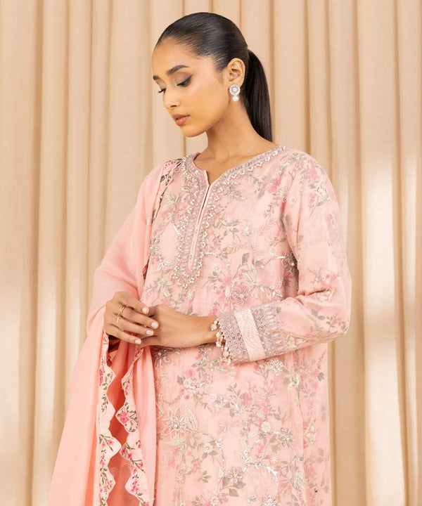 3 Piece - Embroidered Chiffon Suit