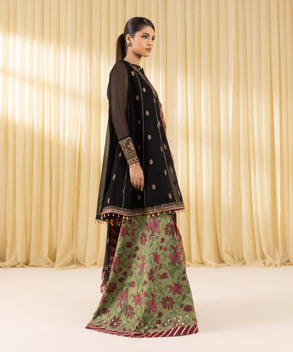 3 Piece - Embroidered Blended Net Suit