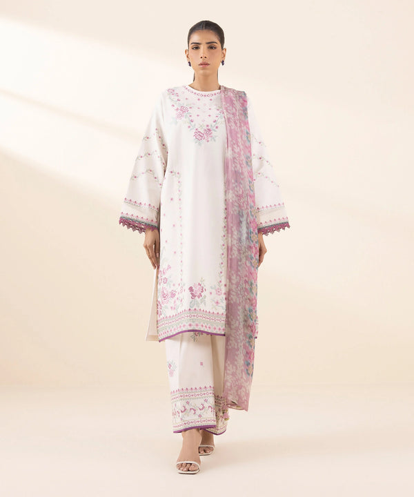 3 Piece - Embroidered Dobby Suit