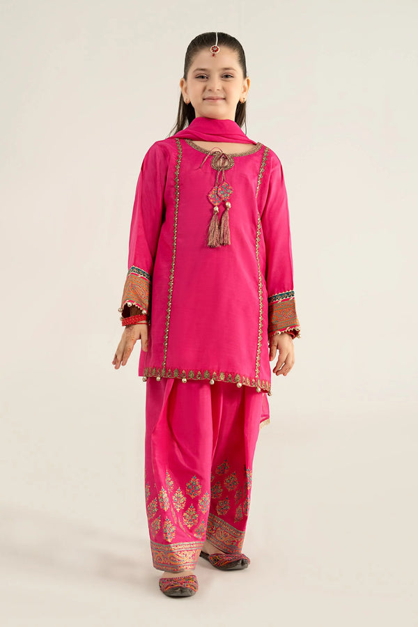 3 Piece Embroidered Raw Silk Suit