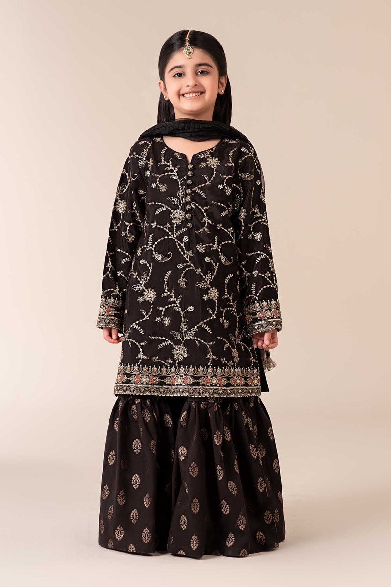 3 Piece Embroidered Raw Silk Suit