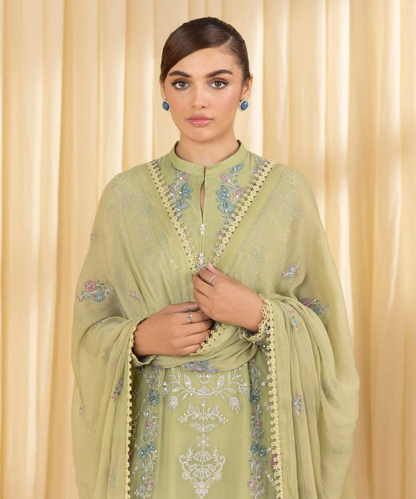 3 Piece - Embroidered Chiffon Suit