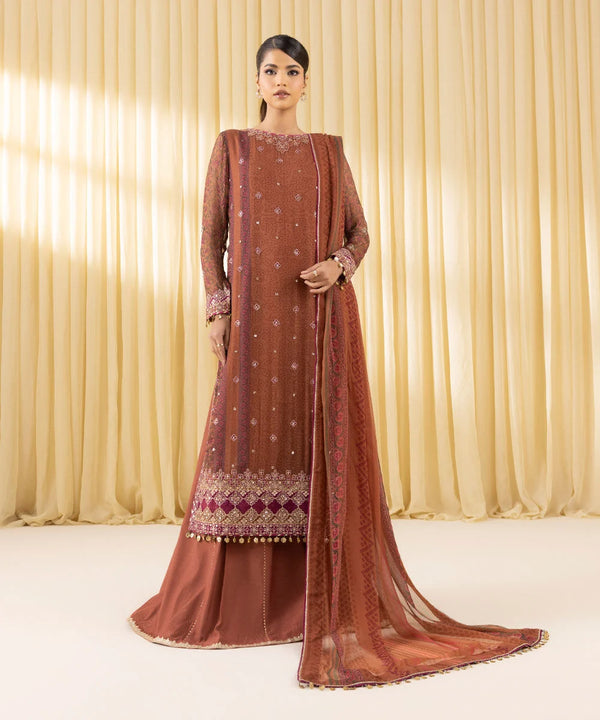 3 Piece - Embroidered Chiffon Suit