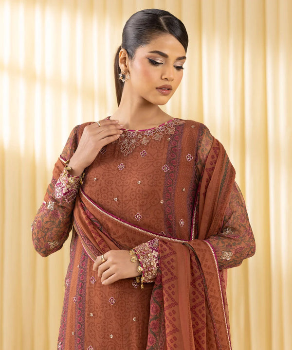 3 Piece - Embroidered Chiffon Suit