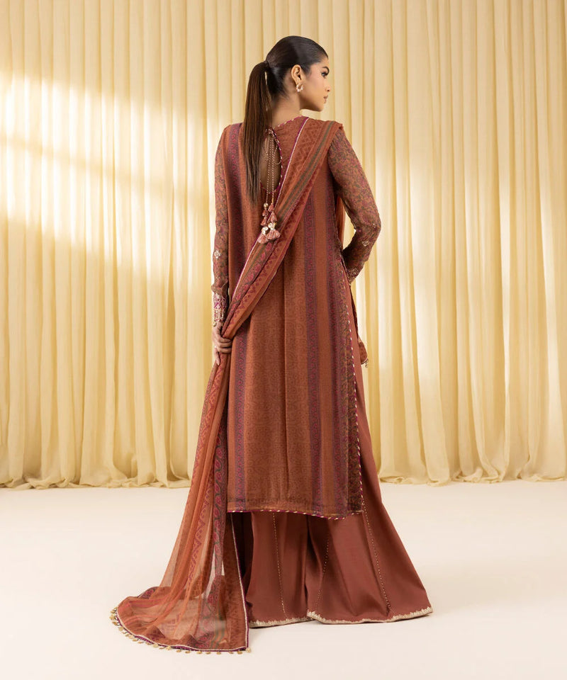 3 Piece - Embroidered Chiffon Suit