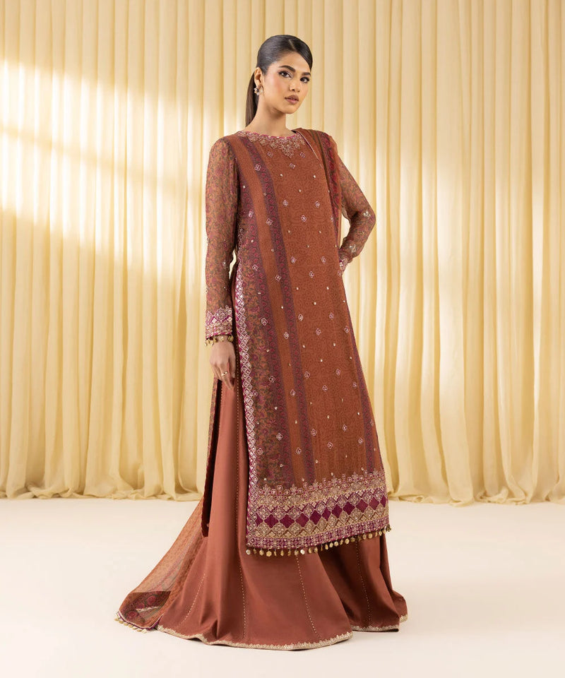 3 Piece - Embroidered Chiffon Suit