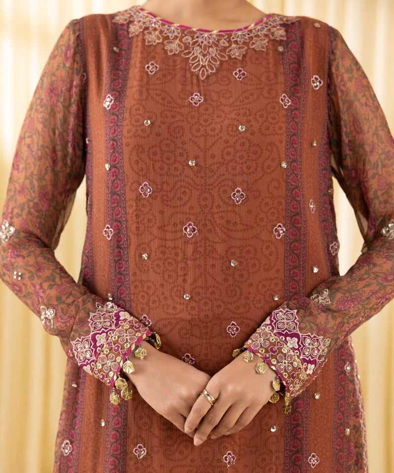 3 Piece - Embroidered Chiffon Suit
