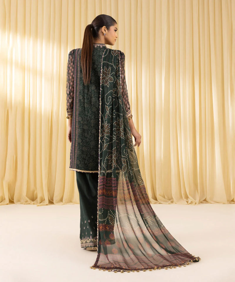 3 Piece - Embroidered Chiffon Suit