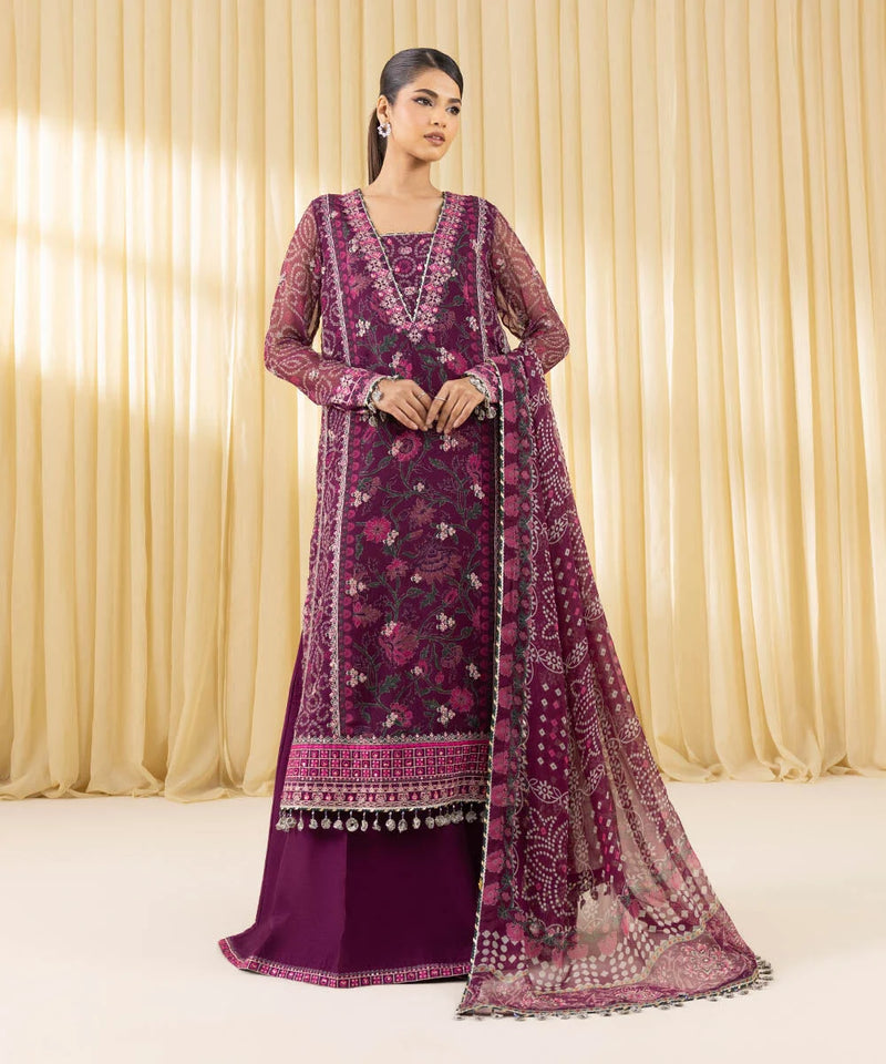 3 Piece - Embroidered Chiffon Suit