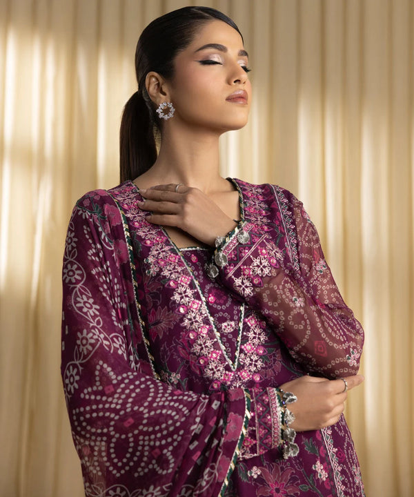 3 Piece - Embroidered Chiffon Suit
