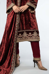 3 Piece Embroidered Velvet Suit