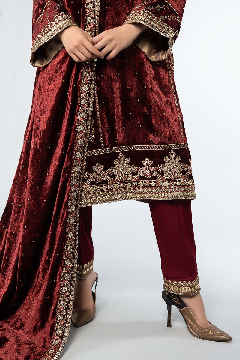3 Piece Embroidered Velvet Suit
