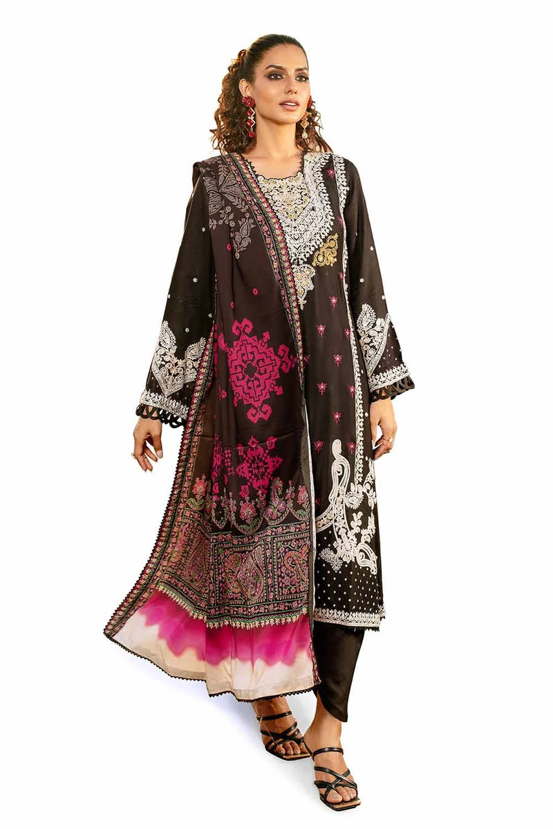 3 Piece Unstitched Embroidered Cotail Suit with Printed Twill Cotton Linen Dupatta