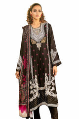 3 Piece Unstitched Embroidered Cotail Suit with Printed Twill Cotton Linen Dupatta