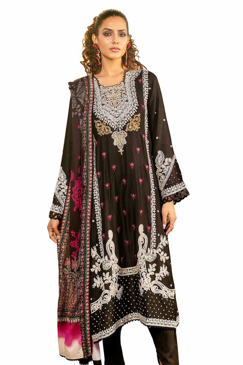 3 Piece Unstitched Embroidered Cotail Suit with Printed Twill Cotton Linen Dupatta