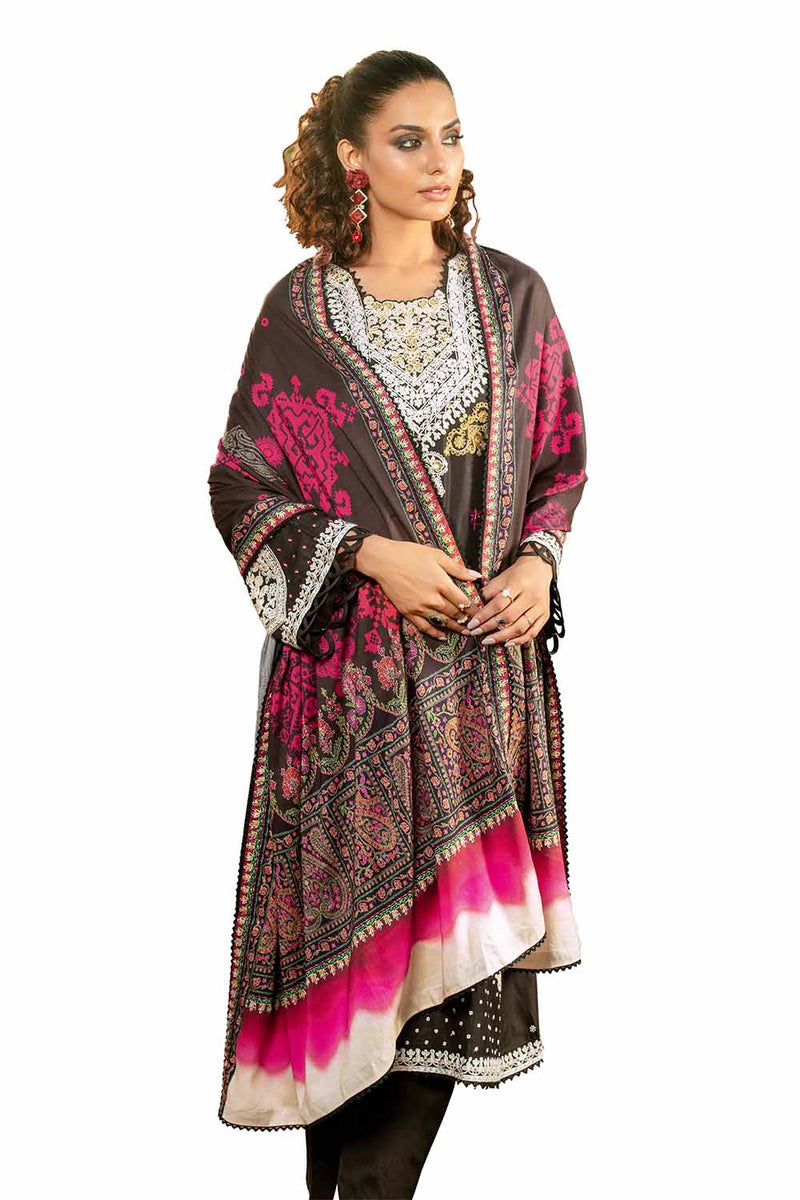 3 Piece Unstitched Embroidered Cotail Suit with Printed Twill Cotton Linen Dupatta