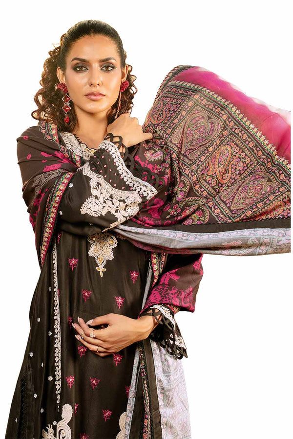 3 Piece Unstitched Embroidered Cotail Suit with Printed Twill Cotton Linen Dupatta