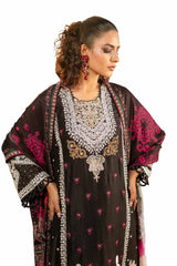 3 Piece Unstitched Embroidered Cotail Suit with Printed Twill Cotton Linen Dupatta