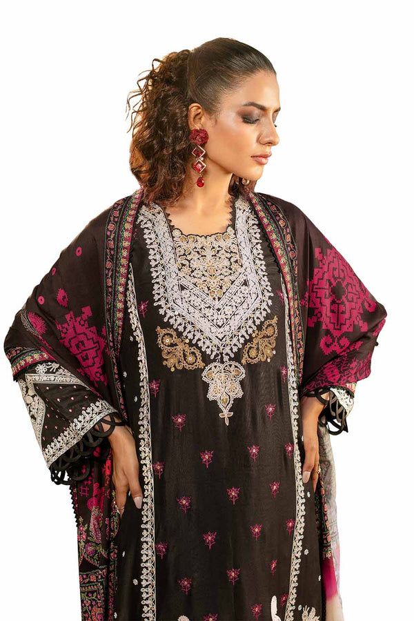 3 Piece Unstitched Embroidered Cotail Suit with Printed Twill Cotton Linen Dupatta
