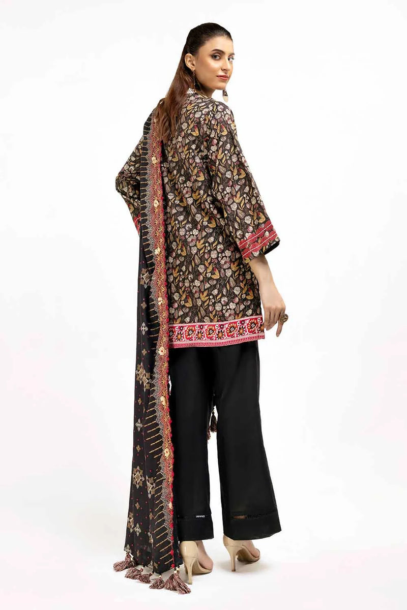 3 Piece Unstitched Printed Khaddar Suit with Embroidered Twill Cotton Linen Dupatta