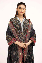 3 Piece Unstitched Printed Khaddar Suit with Embroidered Twill Cotton Linen Dupatta