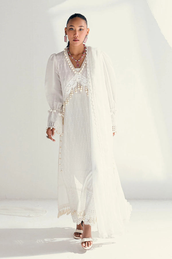 3 Piece Unstitched Schiffli Embroidered Lawn Suit with Schiffli Embroidered Chiffon Dupatta