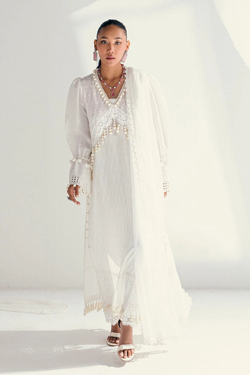3 Piece Unstitched Schiffli Embroidered Lawn Suit with Schiffli Embroidered Chiffon Dupatta