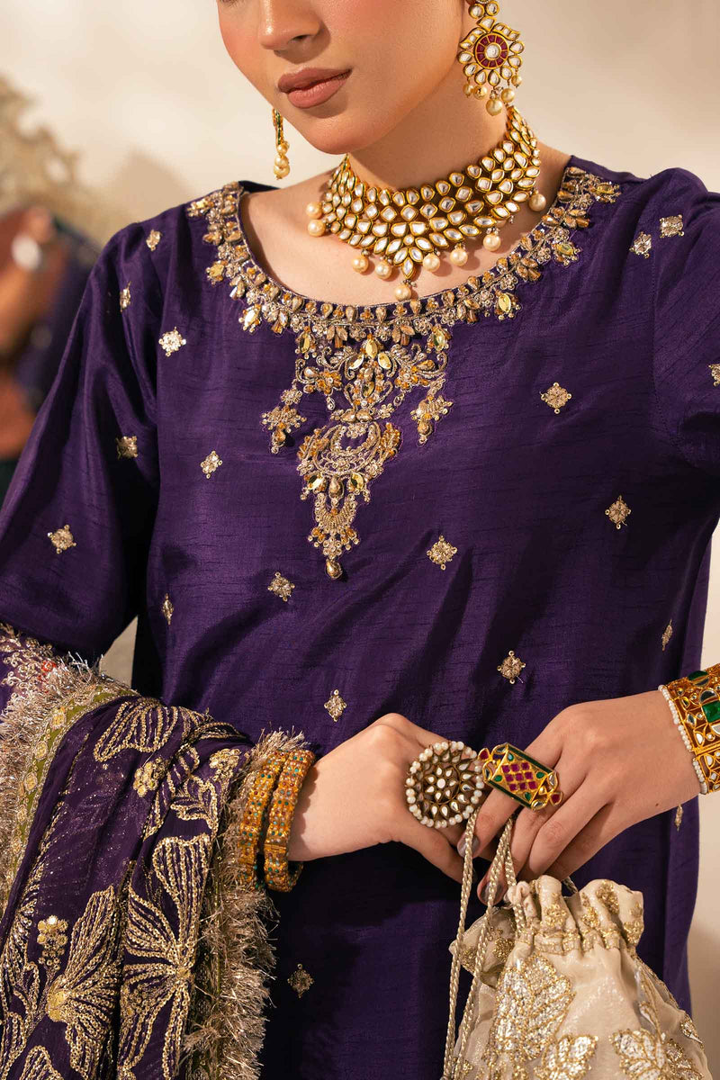 3 Piece Embroidered Raw Silk Suit