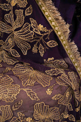 3 Piece Embroidered Raw Silk Suit