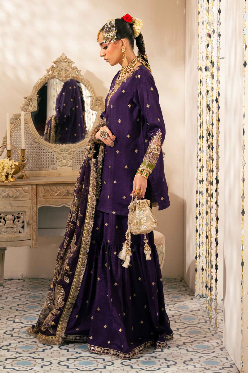 3 Piece Embroidered Raw Silk Suit