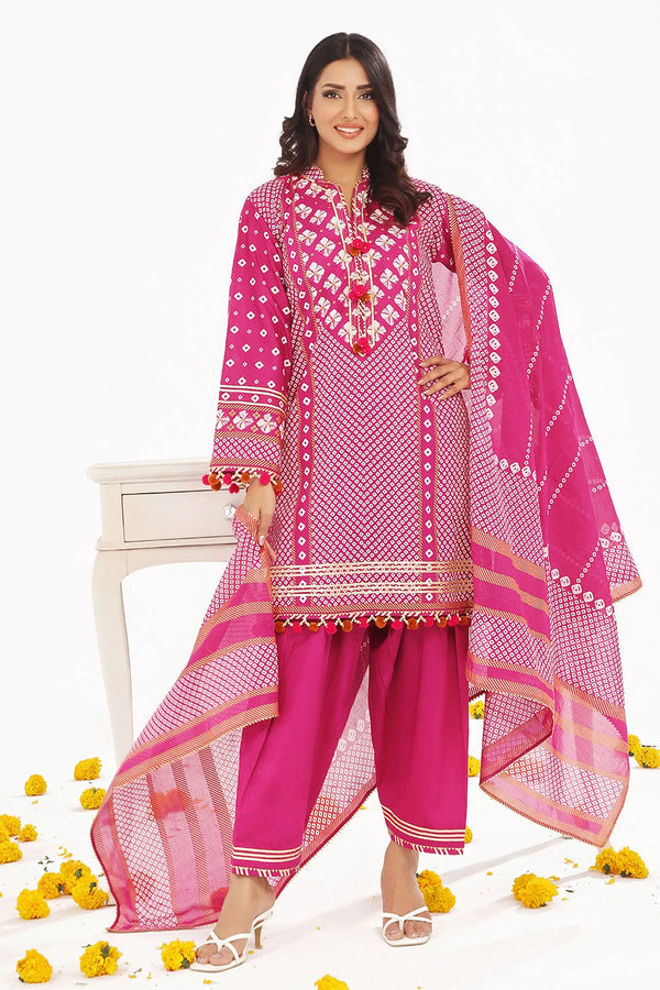 3 Piece Unstitched Gold Printed Lawn Suit