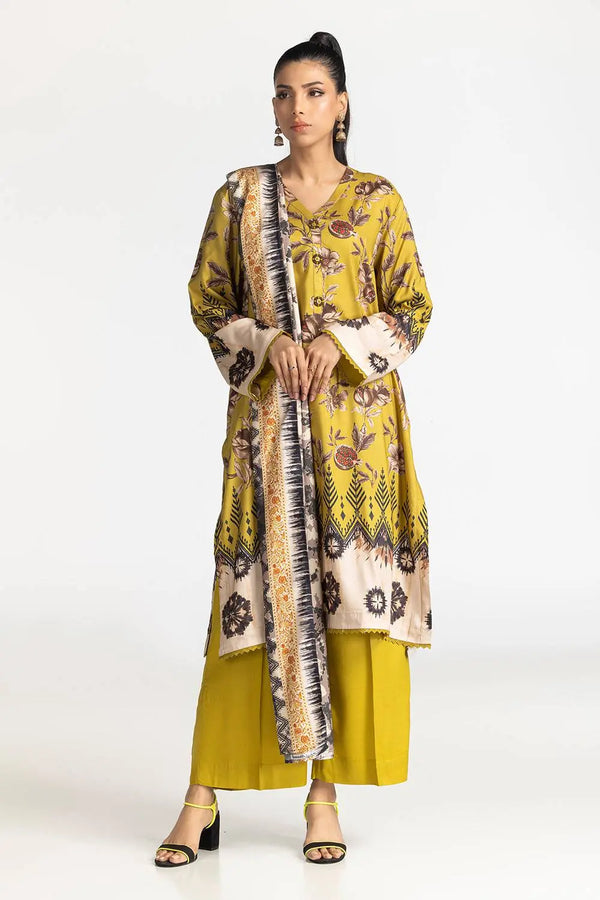 3 Piece Linen Printed Suit