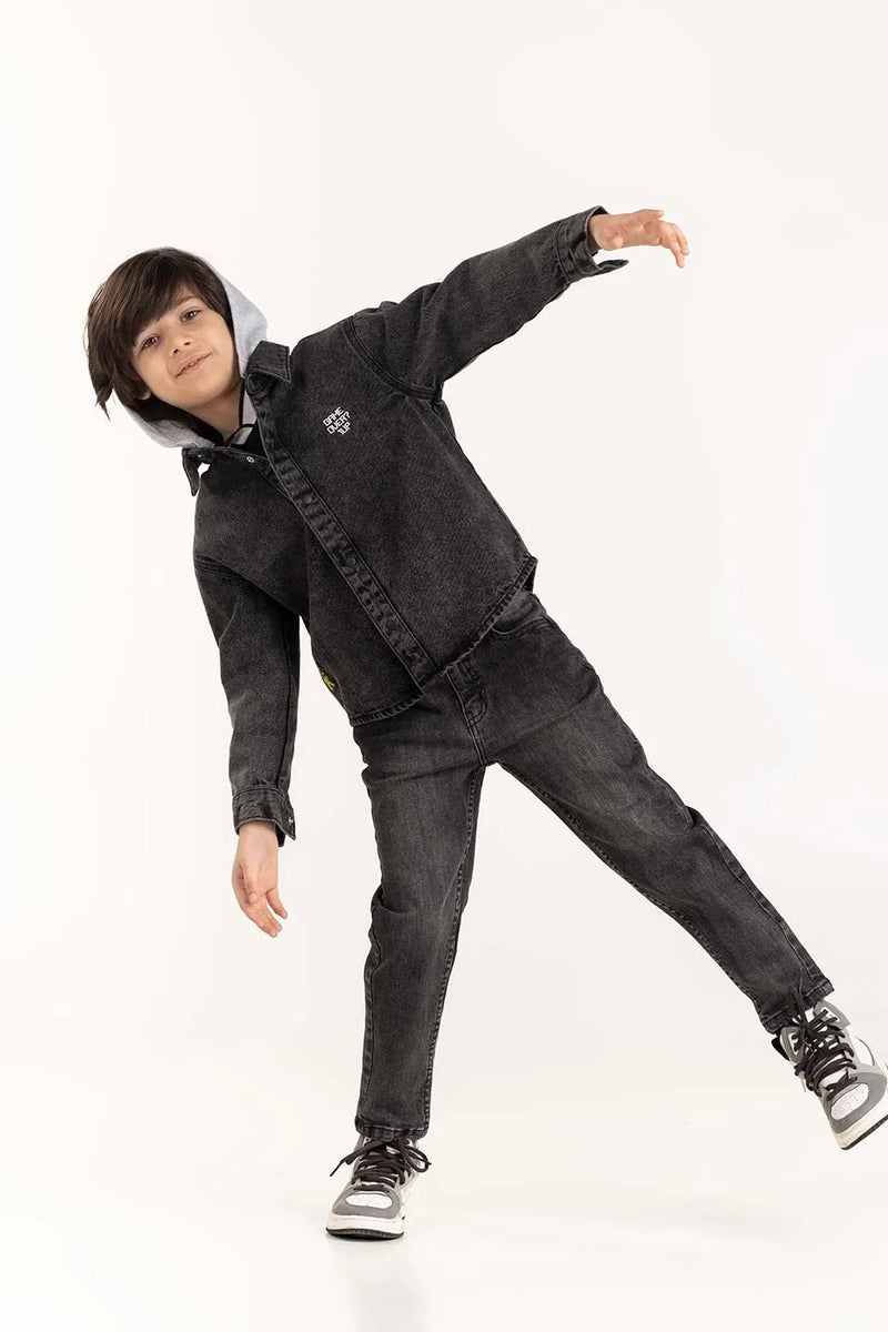 Junior Boy Charcoal Overshirt With Removable Hood