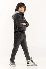 Junior Boy Charcoal Overshirt With Removable Hood