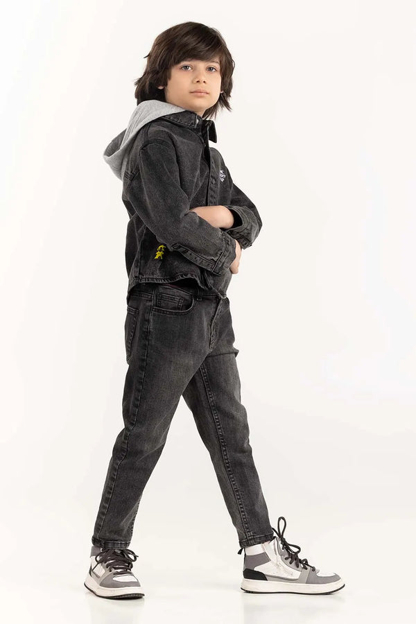 Junior Boy Charcoal Overshirt With Removable Hood