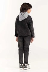 Junior Boy Charcoal Overshirt With Removable Hood