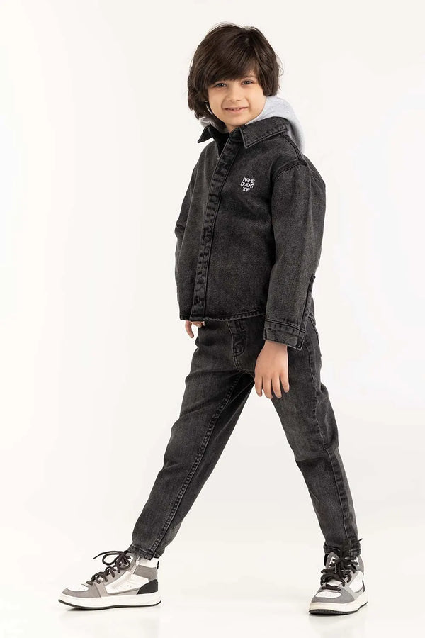 Junior Boy Charcoal Overshirt With Removable Hood