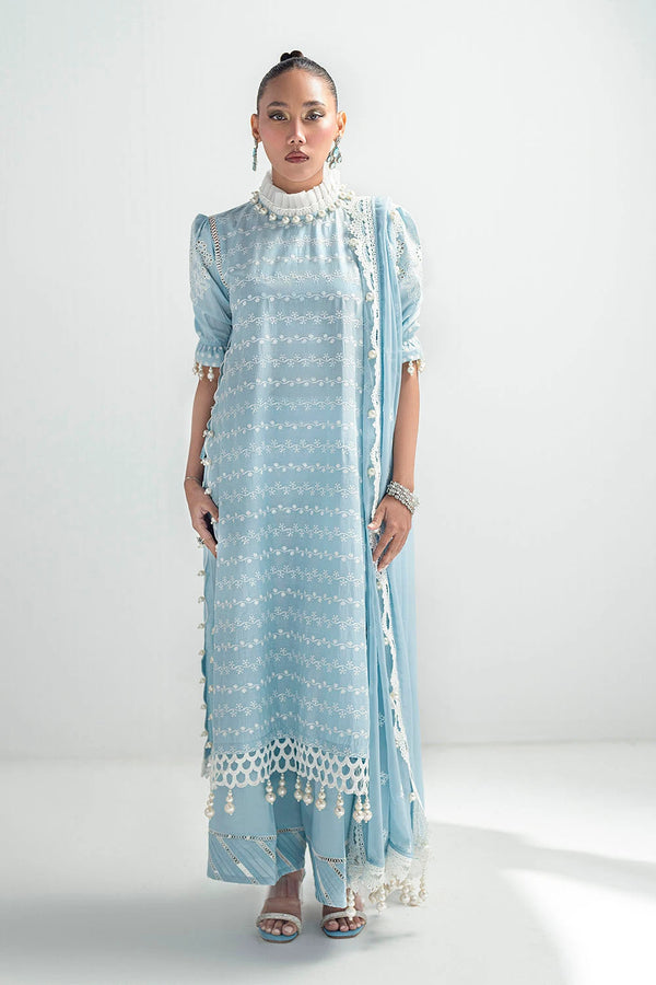 3 Piece Unstitched Schiffli Embroidered Lawn Suit with Schiffli Embroidered Chiffon Dupatta