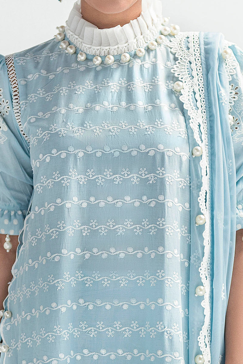 3 Piece Unstitched Schiffli Embroidered Lawn Suit with Schiffli Embroidered Chiffon Dupatta