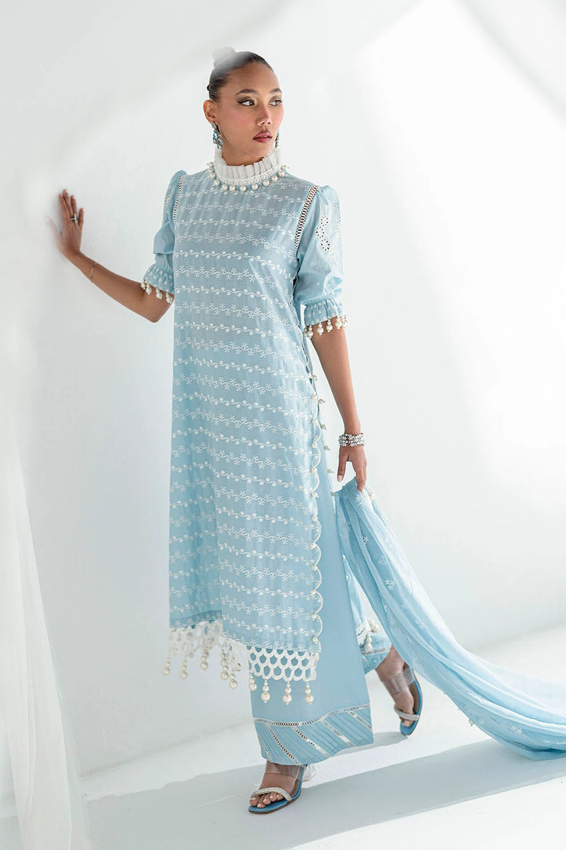3 Piece Unstitched Schiffli Embroidered Lawn Suit with Schiffli Embroidered Chiffon Dupatta