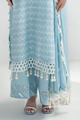 3 Piece Unstitched Schiffli Embroidered Lawn Suit with Schiffli Embroidered Chiffon Dupatta