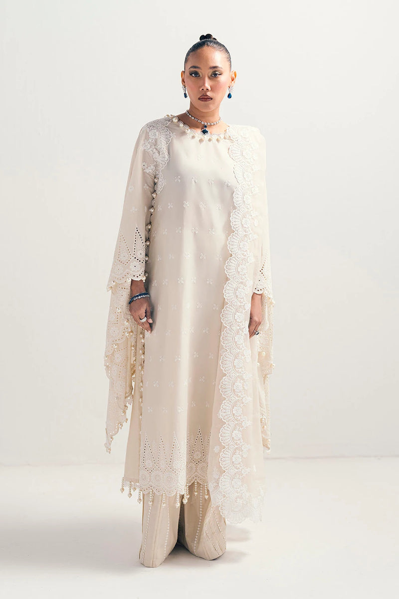 3 Piece Unstitched Schiffli Embroidered Lawn Suit with Schiffli Embroidered Chiffon Dupatta