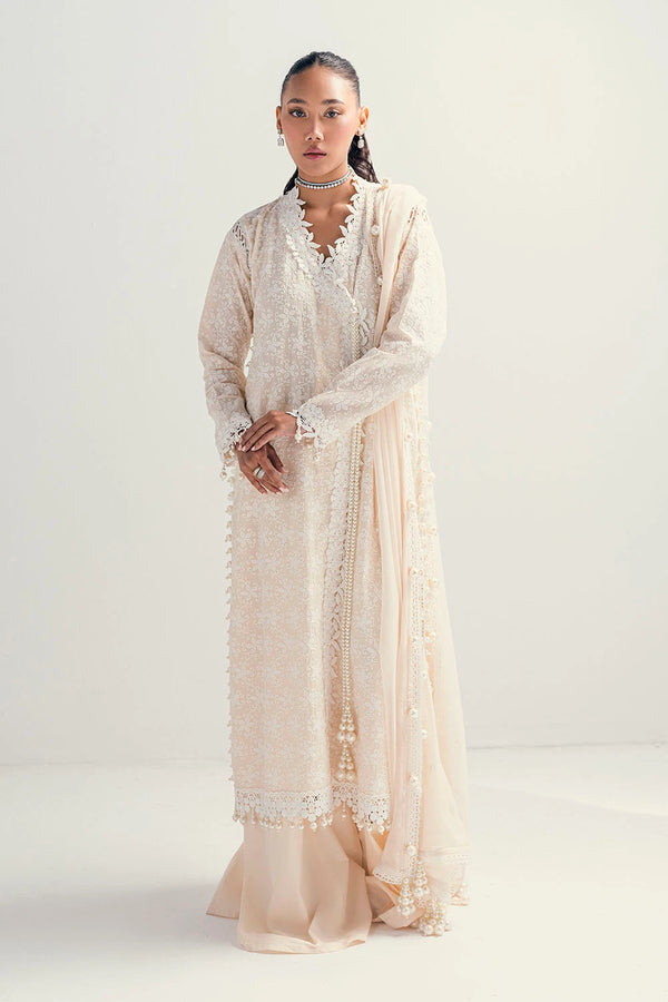 3 Piece Unstitched Schiffli Embroidered Lawn Suit with Embroidered Chiffon Dupatta